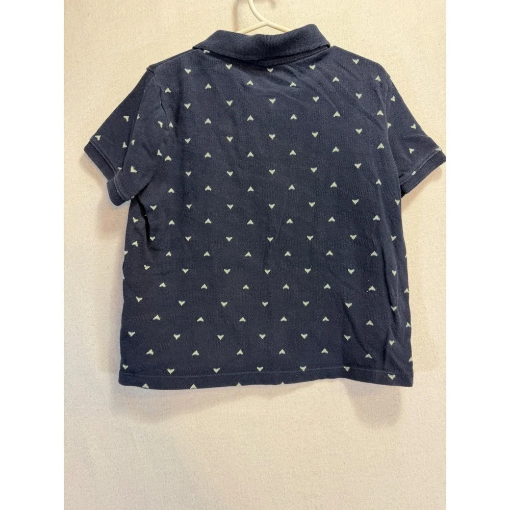 Old Navy Kids Navy Blue Heart Print Short Sleeve Polo Shirt XS 5 Stretch Pique